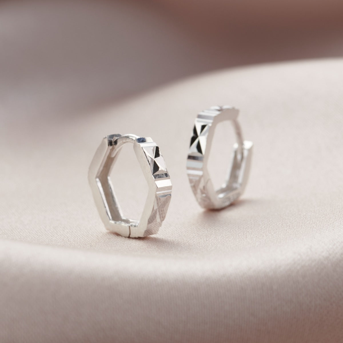 Faceted Hexagon Huggie Earrings