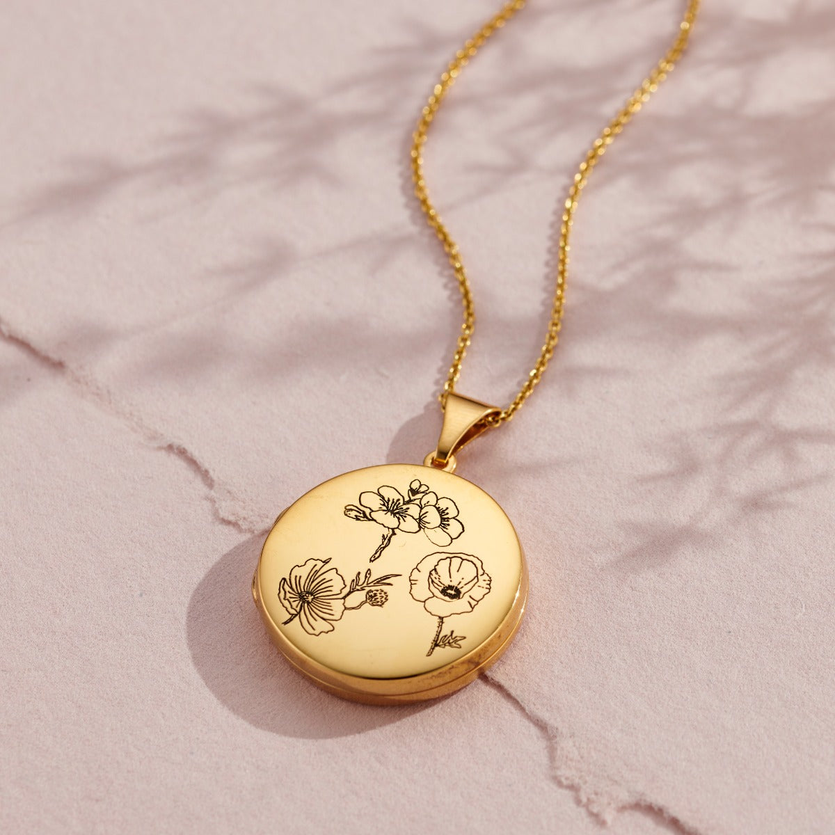 Engraved Family Birth Flower Locket Necklace