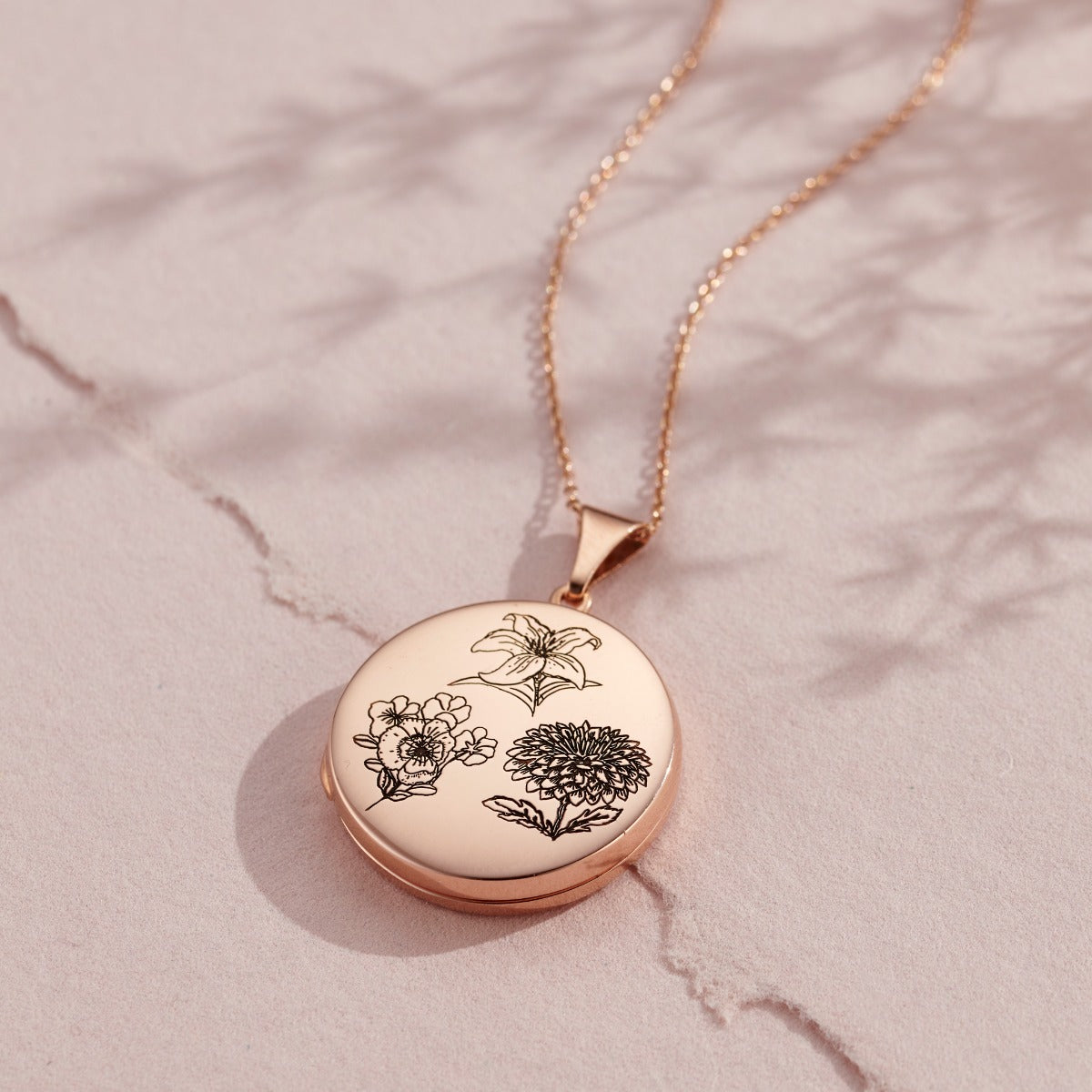 Engraved Family Birth Flower Locket Necklace