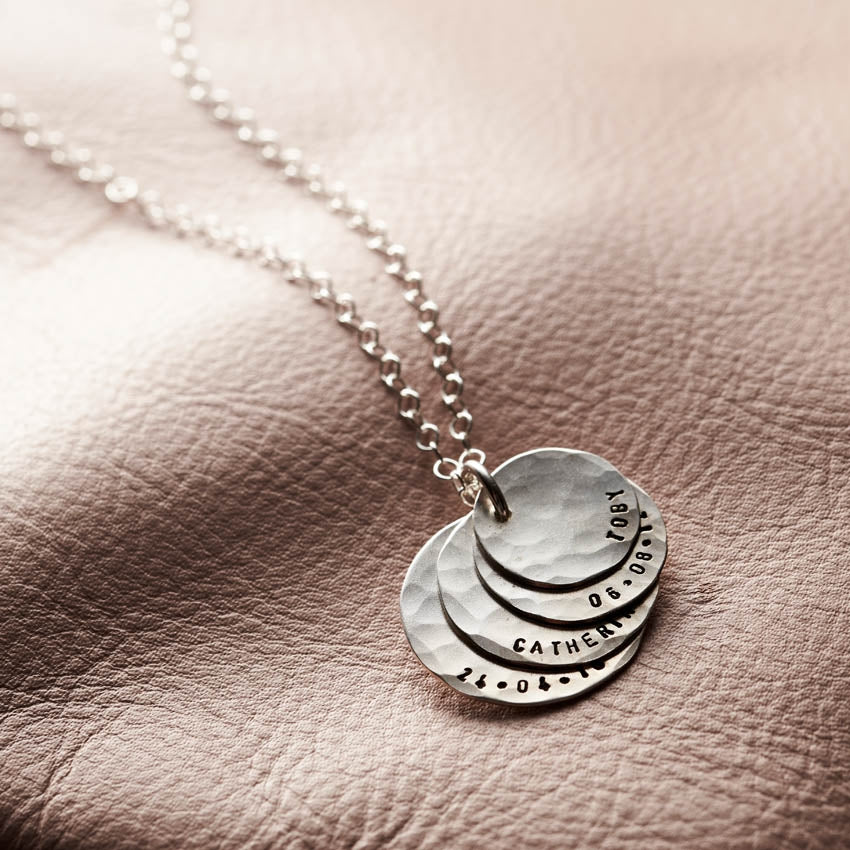 Personalised Hammered Family Disc Necklace