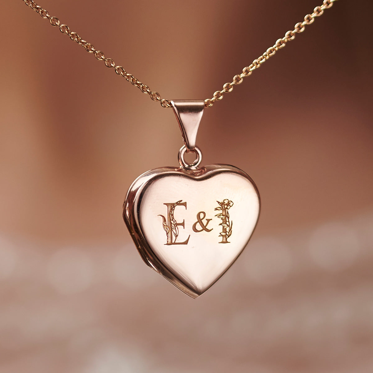 Floral Wedding Initials Heart Locket Necklace