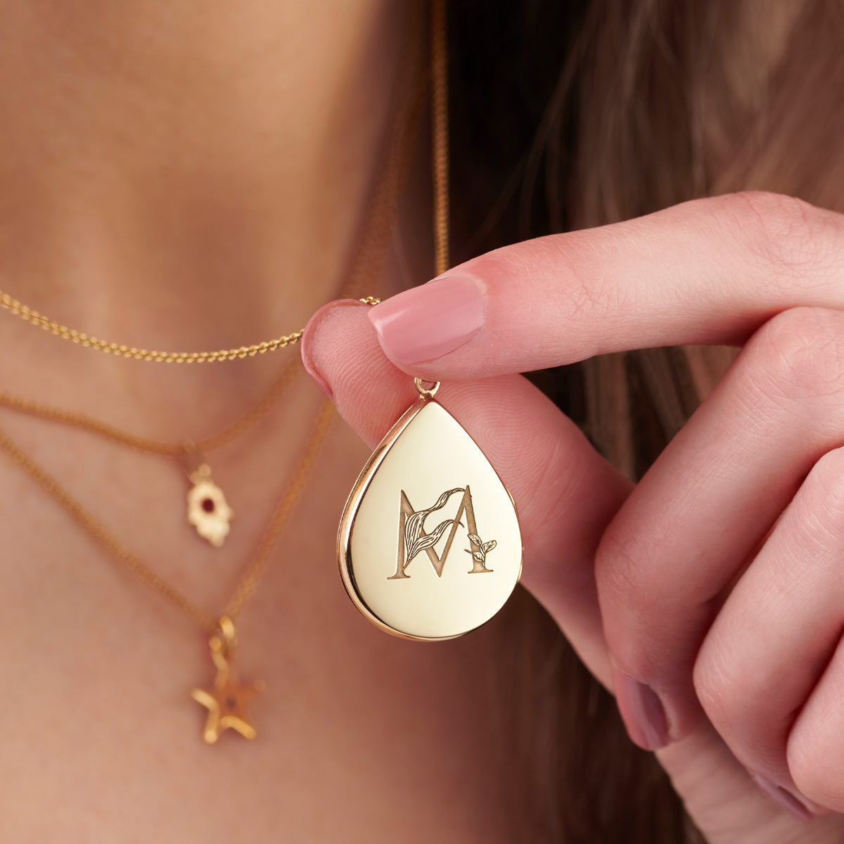 Personalised Floral Engraved Initial Locket Necklace