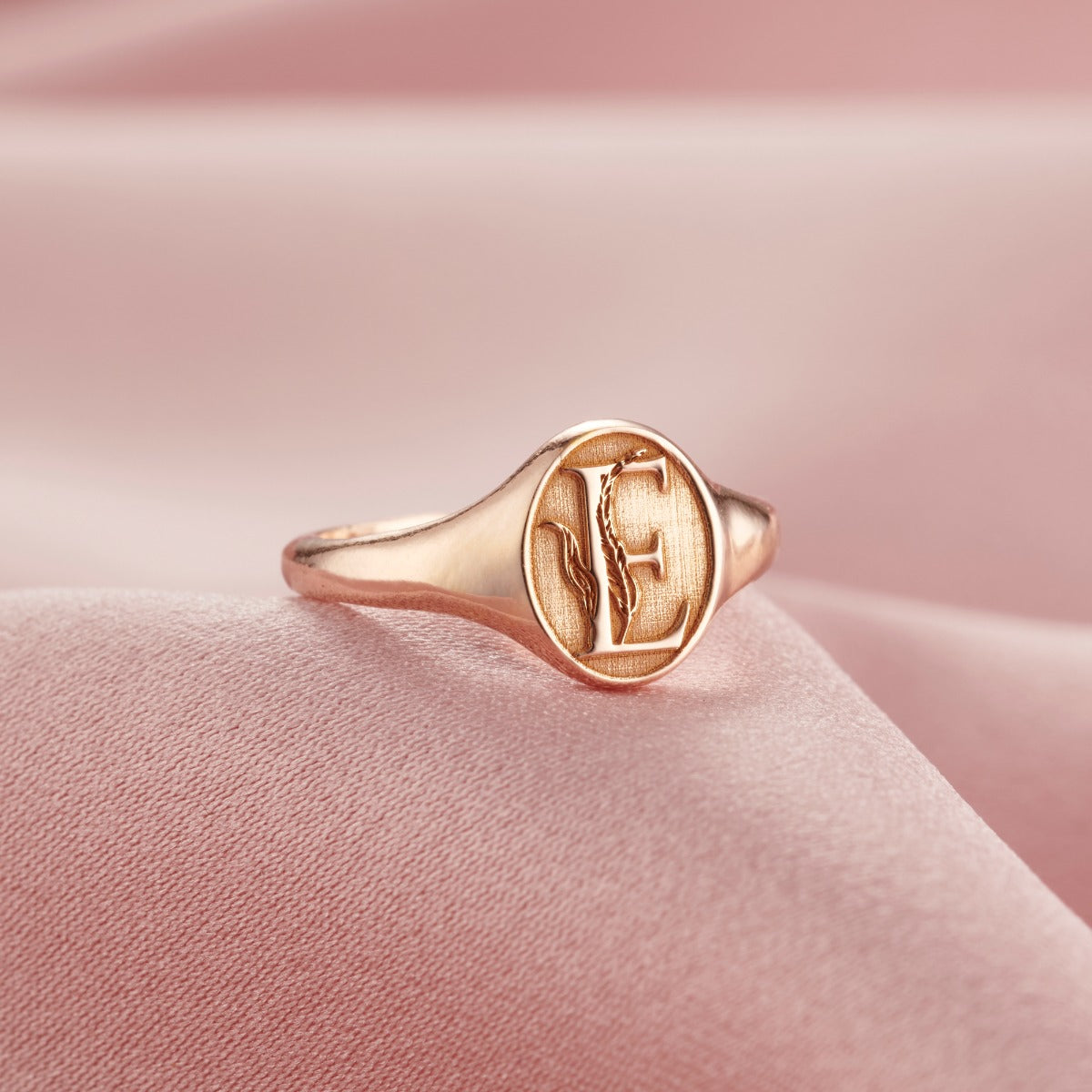 Floral Engraved Initial Signet Ring