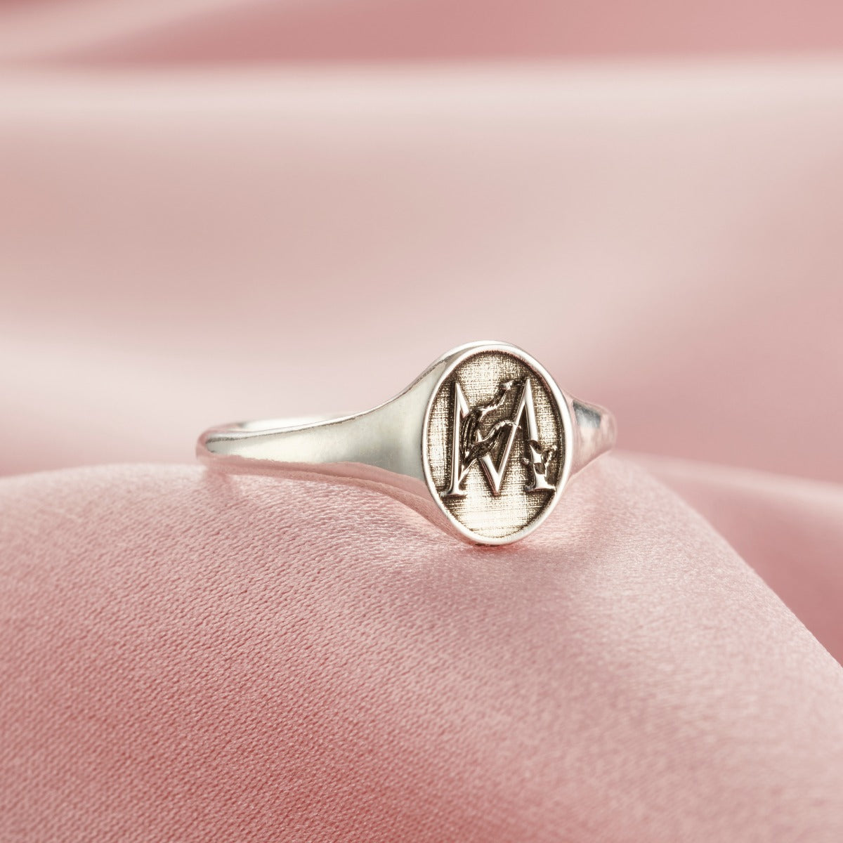 Floral Engraved Initial Signet Ring