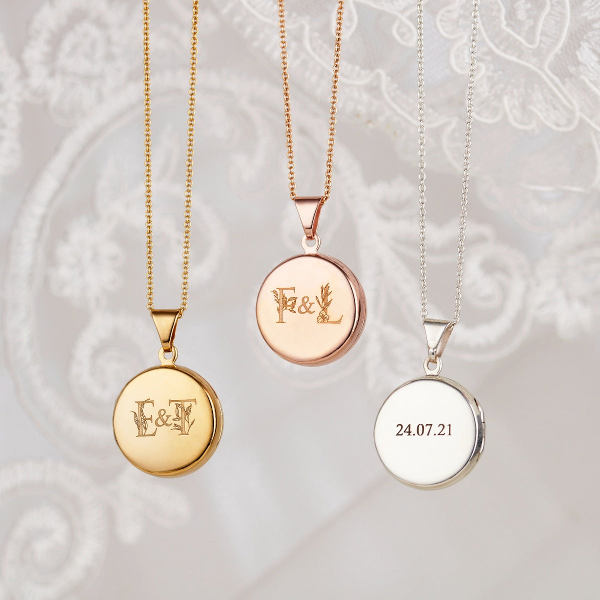 Floral Wedding Initials Round Locket