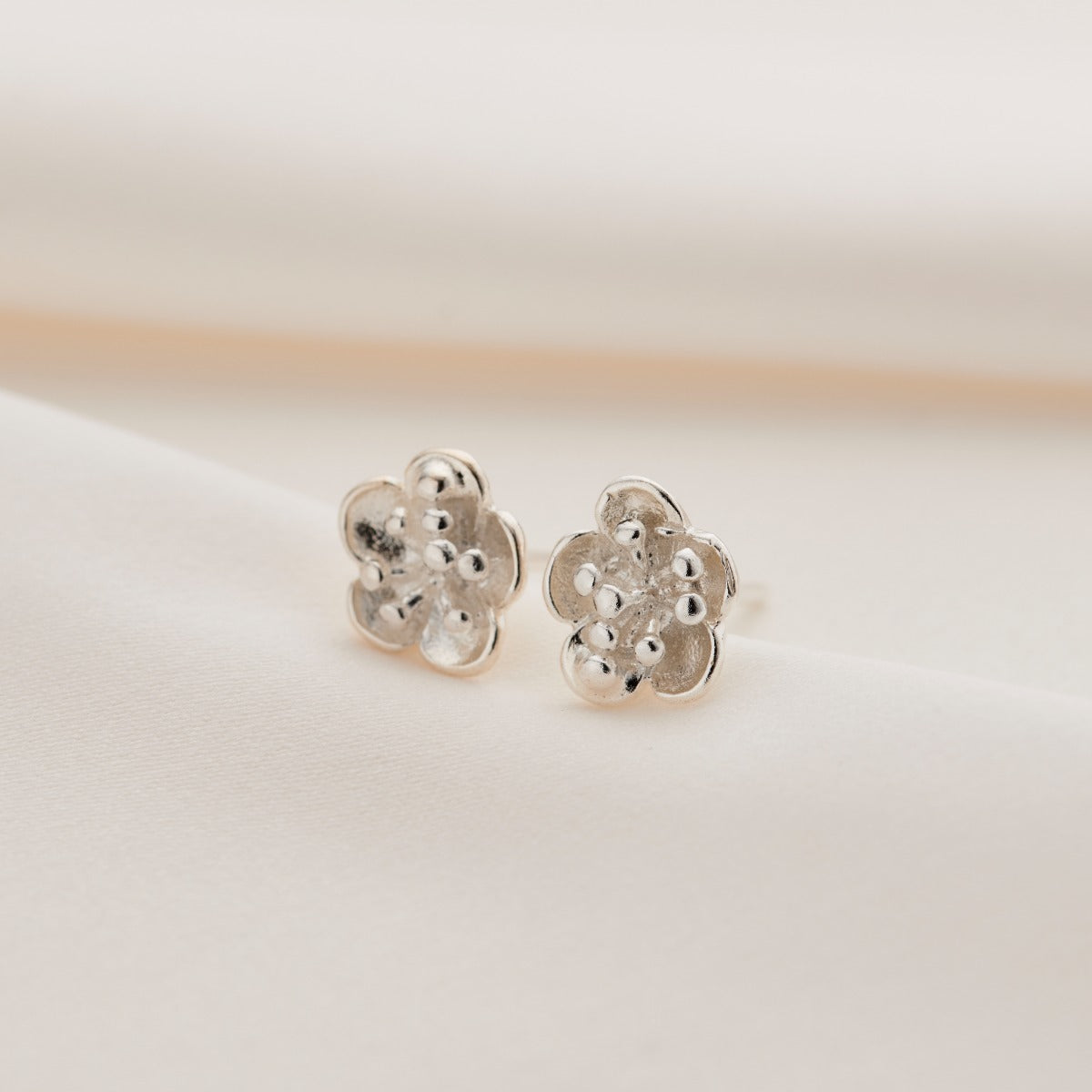 Small Silver Flower Stud Earrings