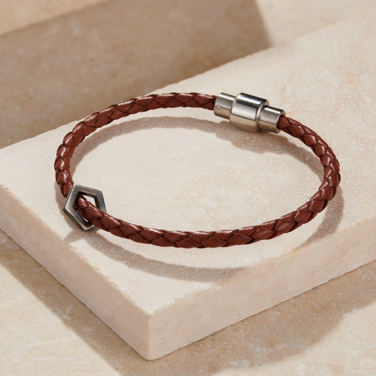 Men's Personalised Fine Leather Geometric Bracelet