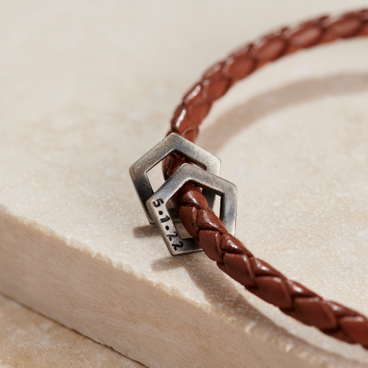 Men's Personalised Fine Leather Geometric Bracelet