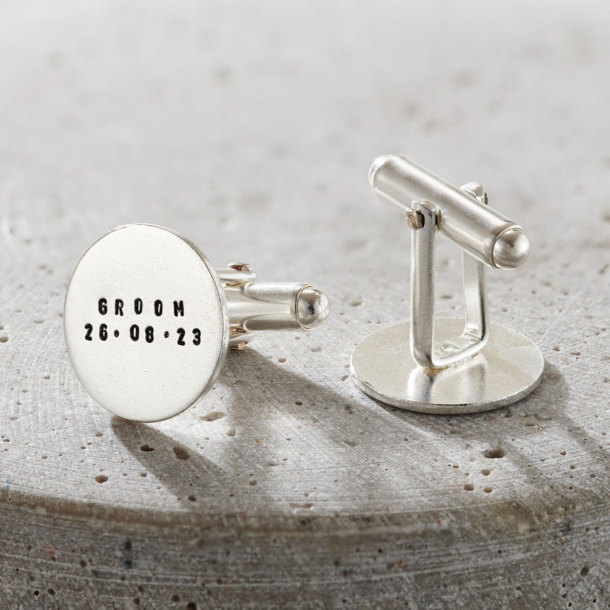 Round Personalised Groom Cufflinks