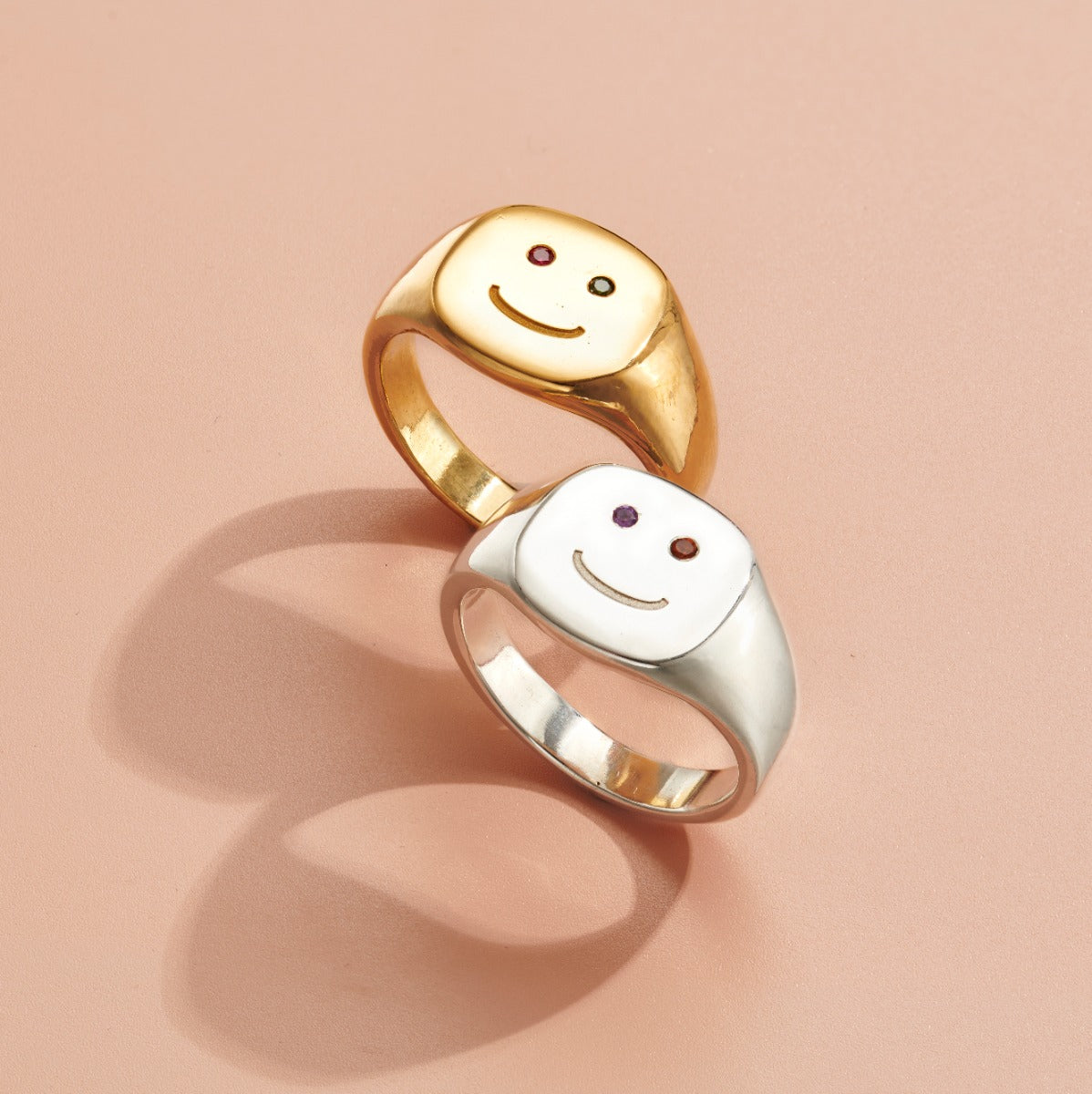 Happy Face Birthstone Signet Ring