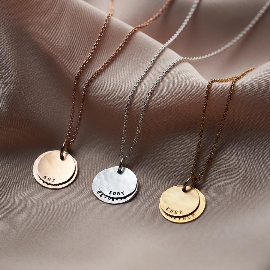 Personalised Hammered Family Disc Necklace