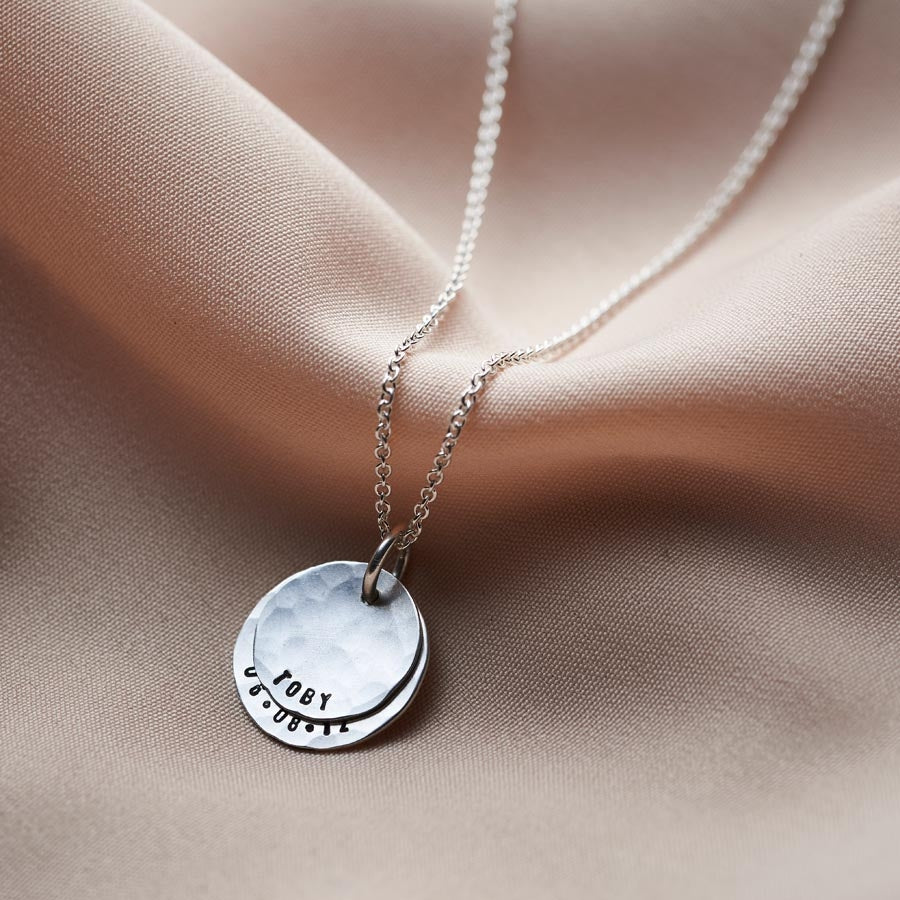 Personalised Hammered Family Disc Necklace