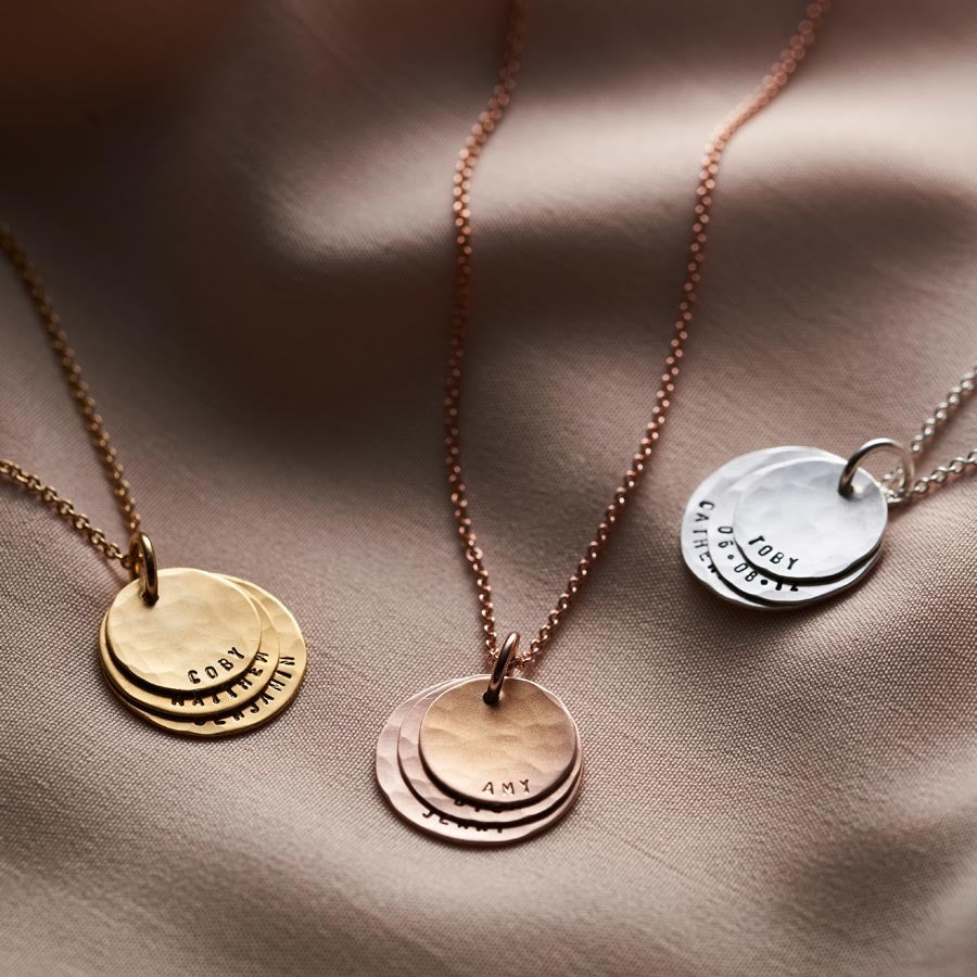 Personalised Hammered Family Disc Necklace