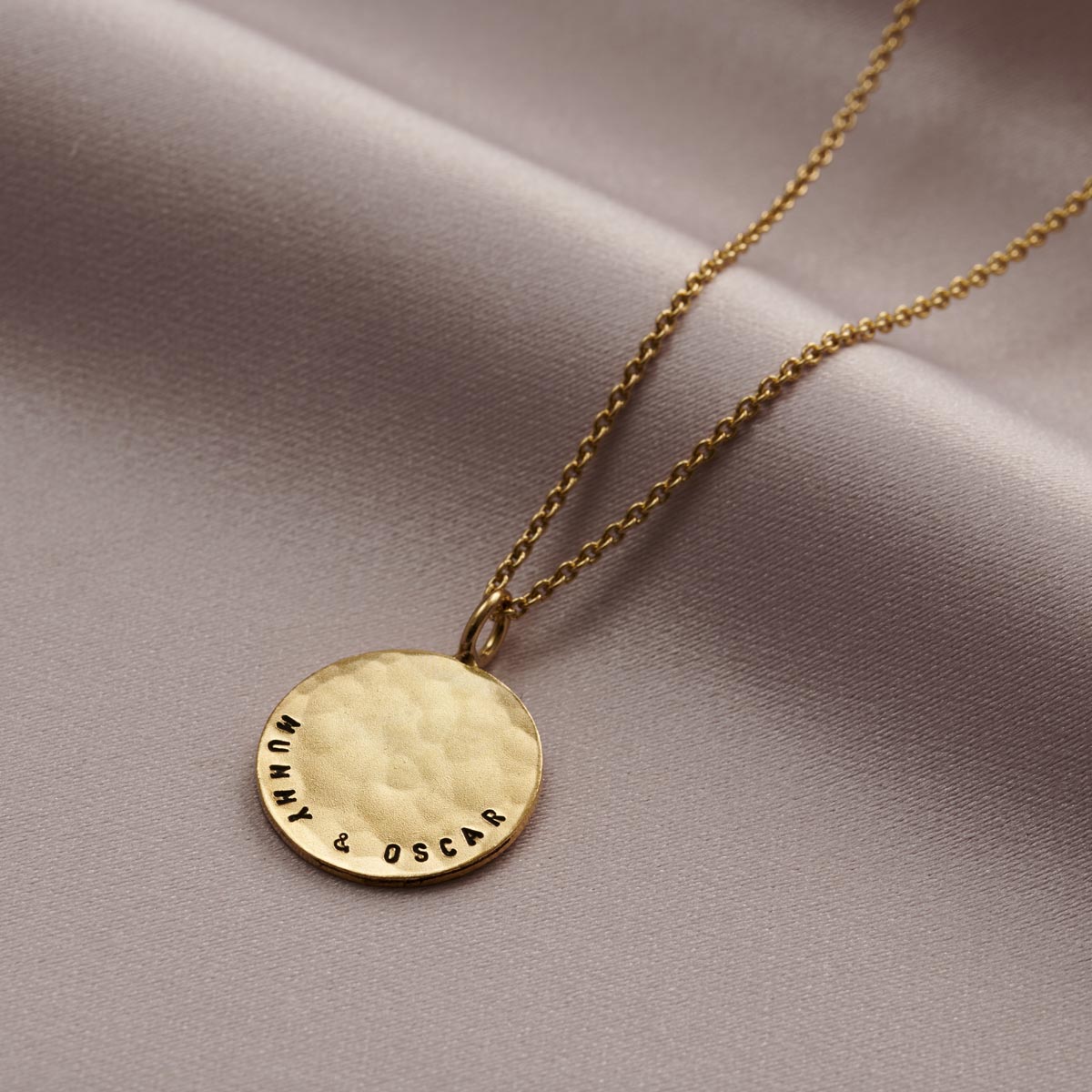 Personalised Curved Message Hammered Disc Necklace