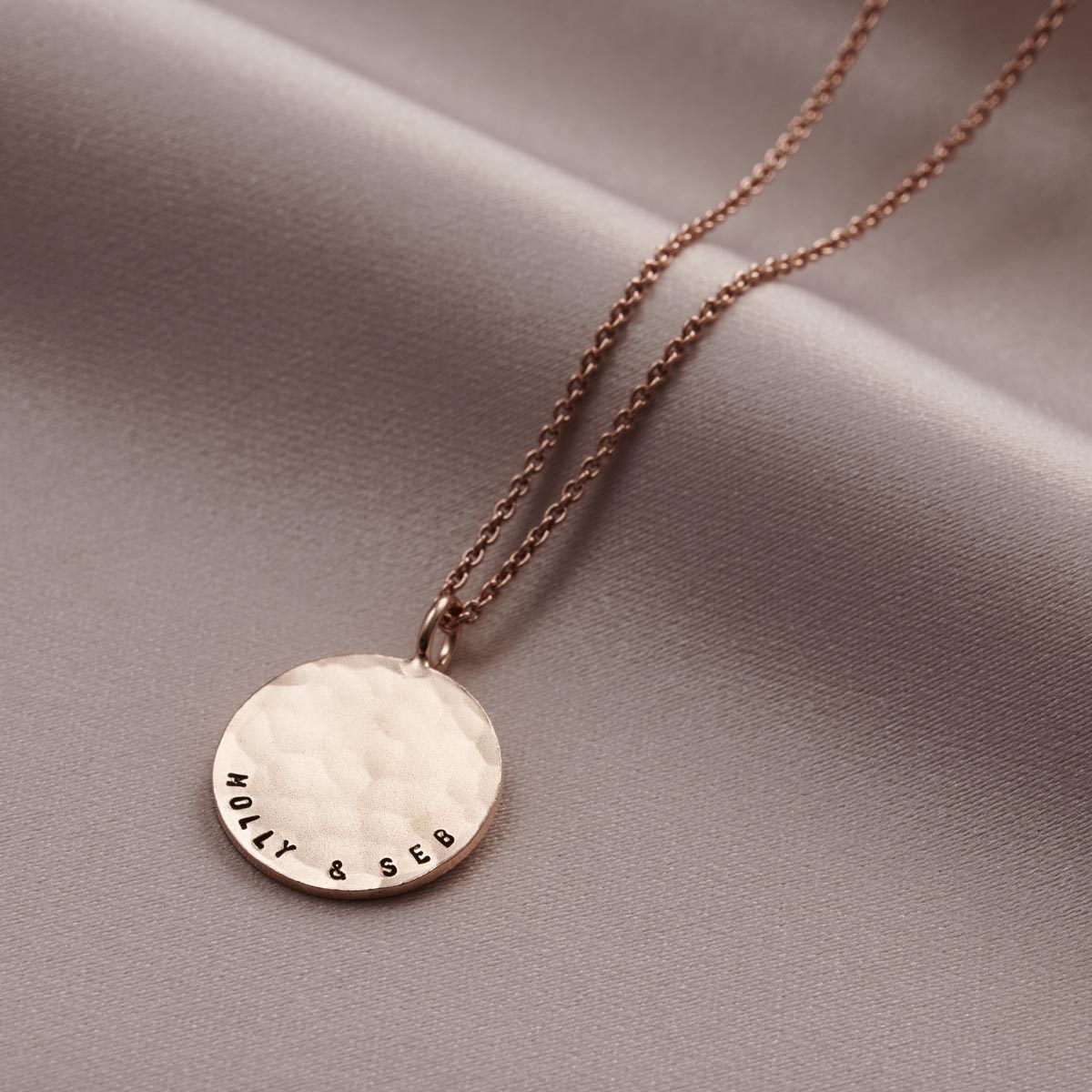 Personalised Curved Message Hammered Disc Necklace