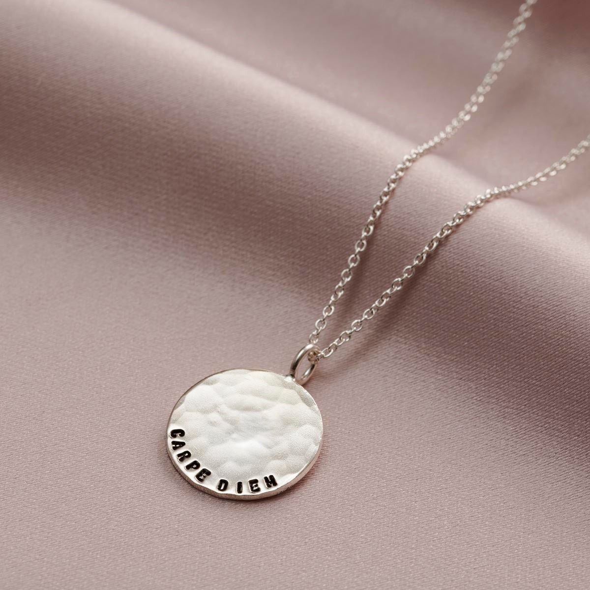 Personalised Curved Message Hammered Disc Necklace