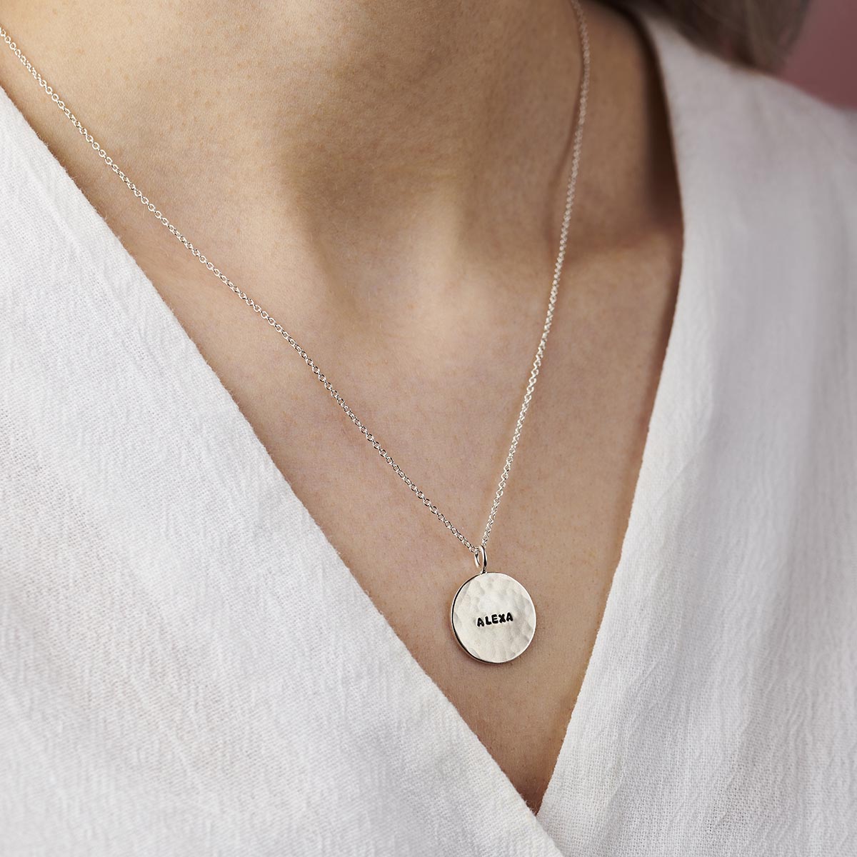 Personalised Hammered Disc Name Necklace