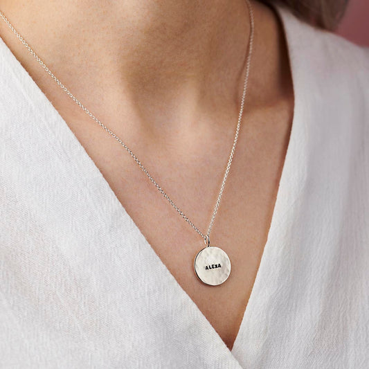 Personalised Hammered Disc Name Necklace