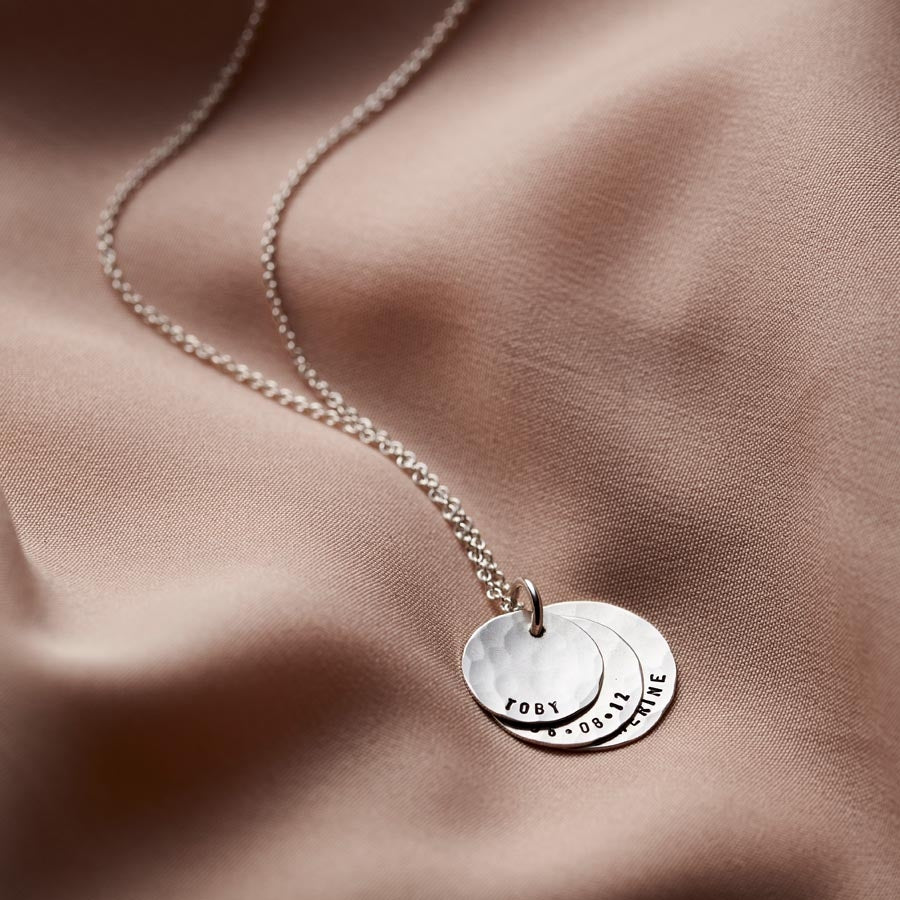 Personalised Hammered Family Disc Necklace