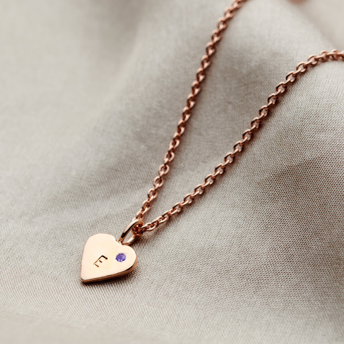 Personalised Mini Heart Initial Birthstone Necklace