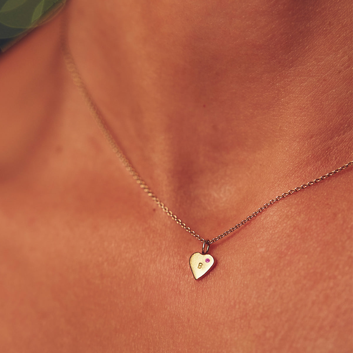 9ct Gold Mini Heart Initial Birthstone Necklace