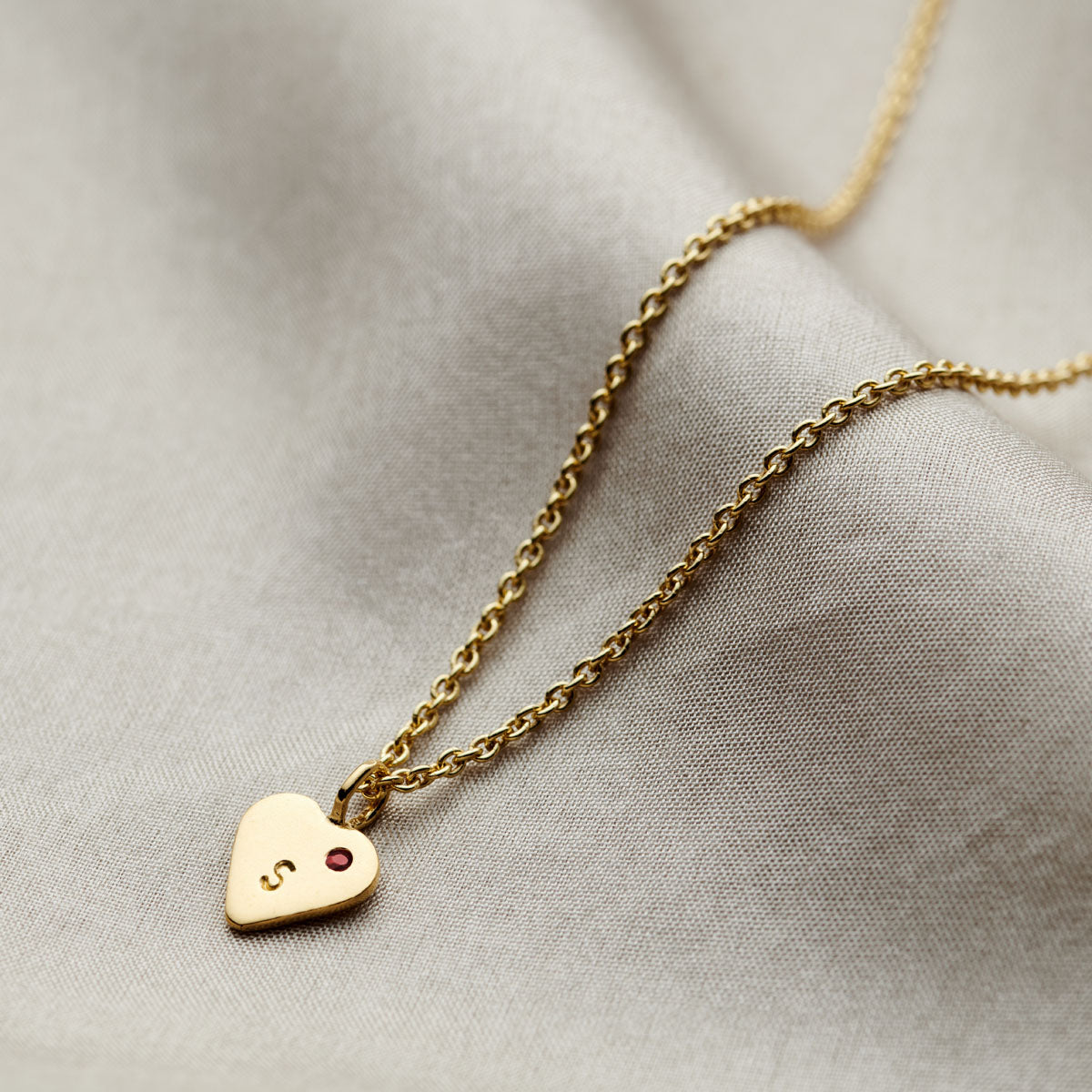 Personalised Mini Heart Initial Birthstone Necklace