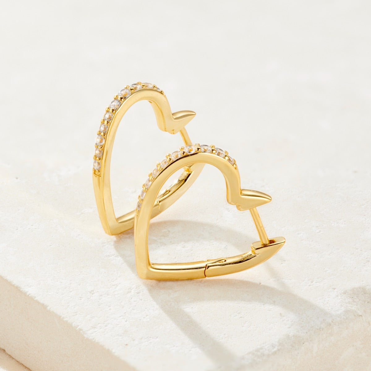 CZ Heart Hoop Earrings