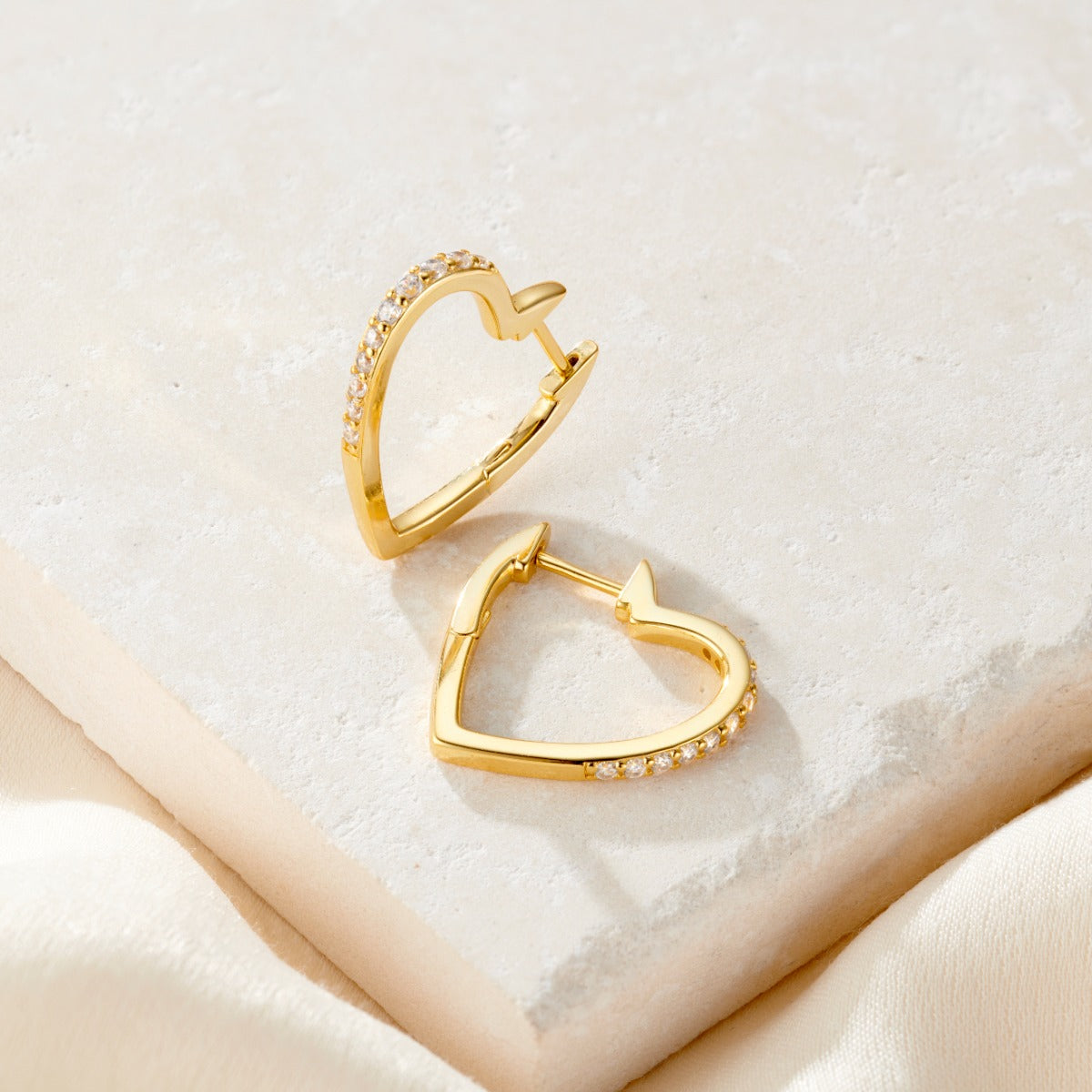 CZ Heart Hoop Earrings