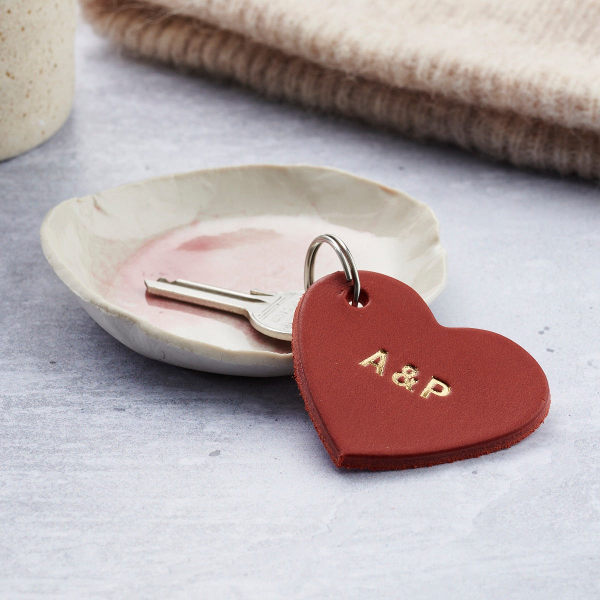 Personalised Embossed Leather Heart Keyring