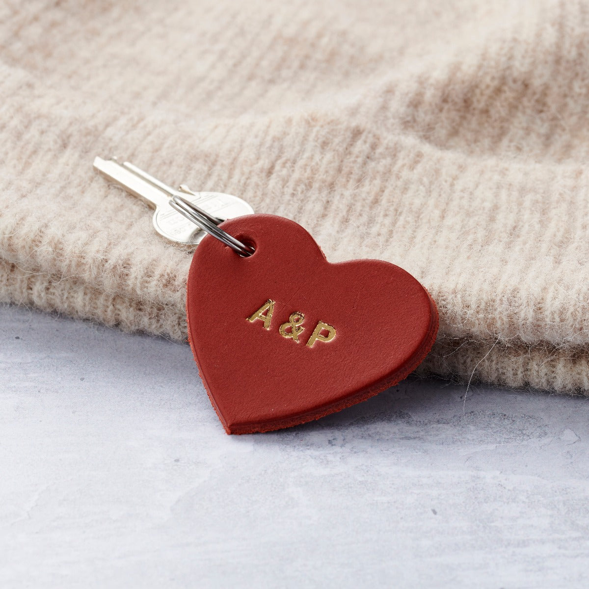 Personalised Embossed Leather Heart Keyring