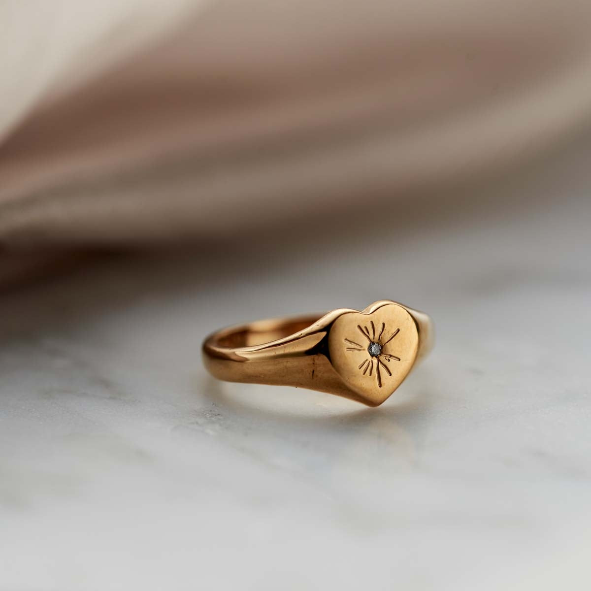 Starburst Birthstone Heart Signet Ring