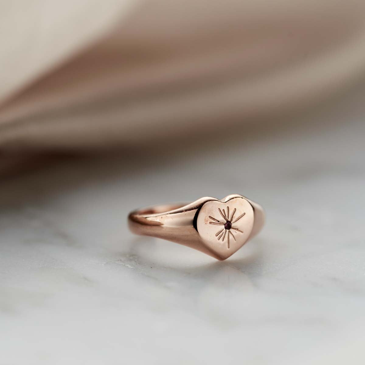 Starburst Birthstone Heart Signet Ring