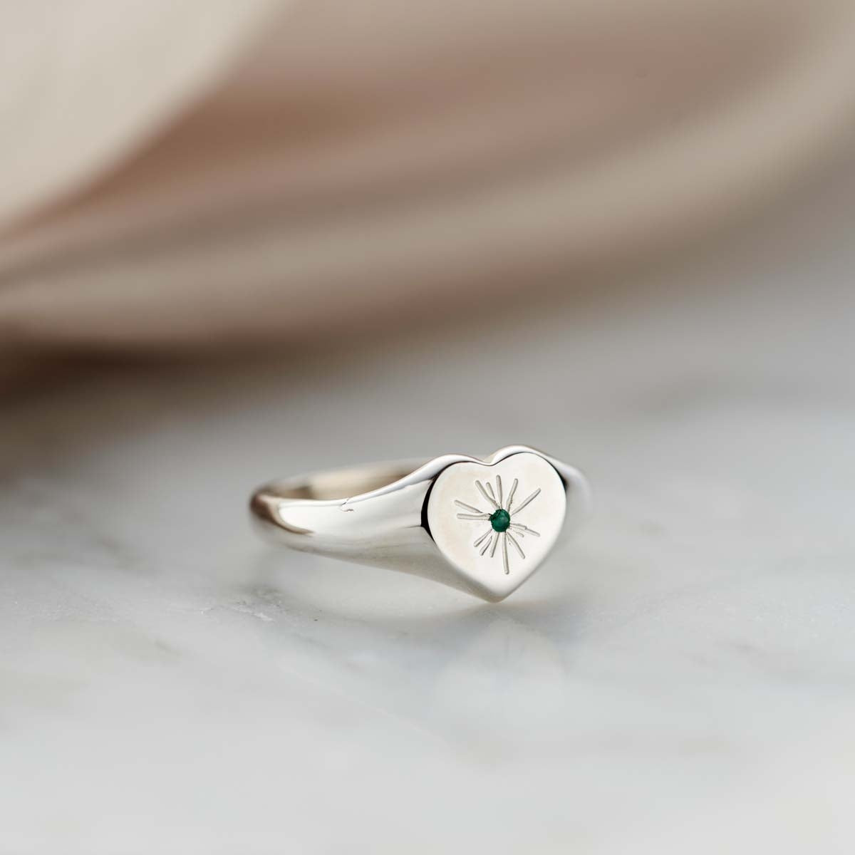 Starburst Birthstone Heart Signet Ring