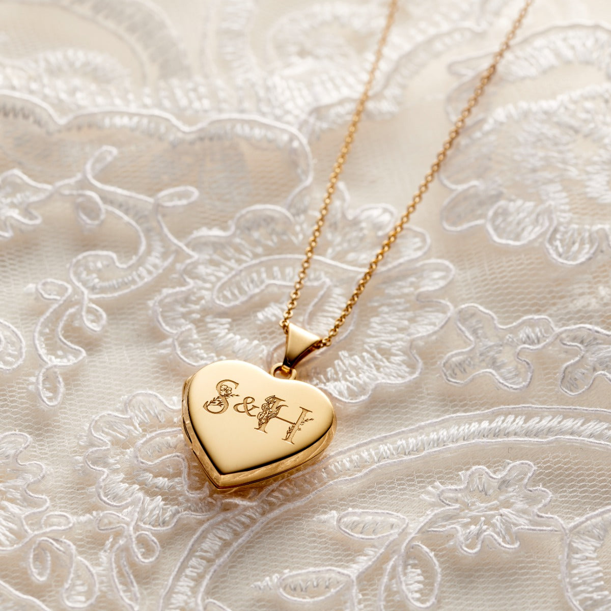 Floral Wedding Initials Heart Locket Necklace