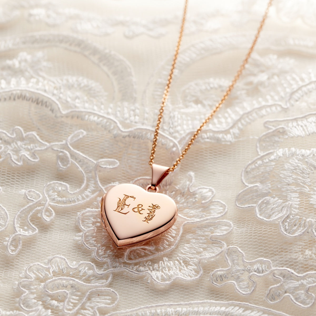 Floral Wedding Initials Heart Locket Necklace