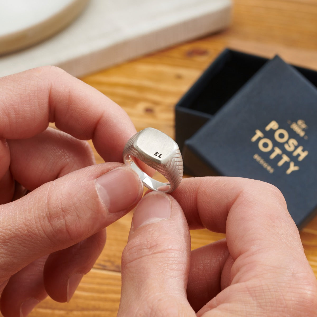 Men's Personalised Herringbone Signet Ring