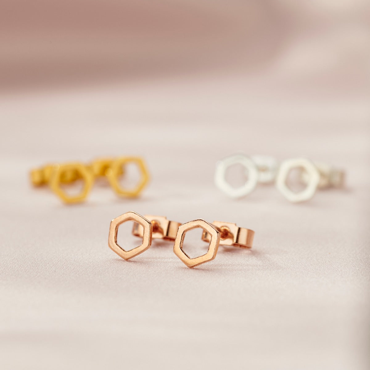 Fine Geometric Hexagon Stud Earrings