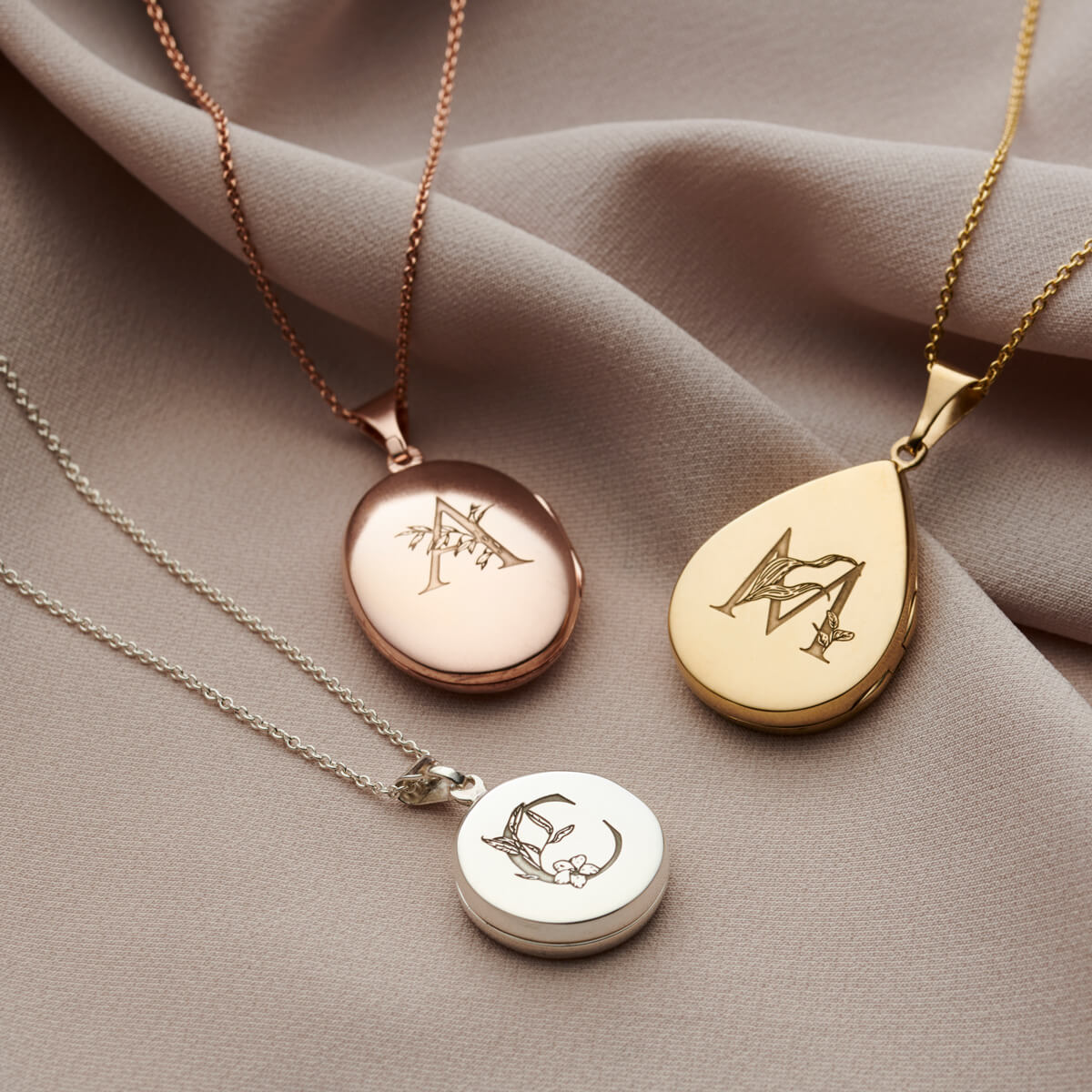 Personalised Floral Engraved Initial Locket Necklace