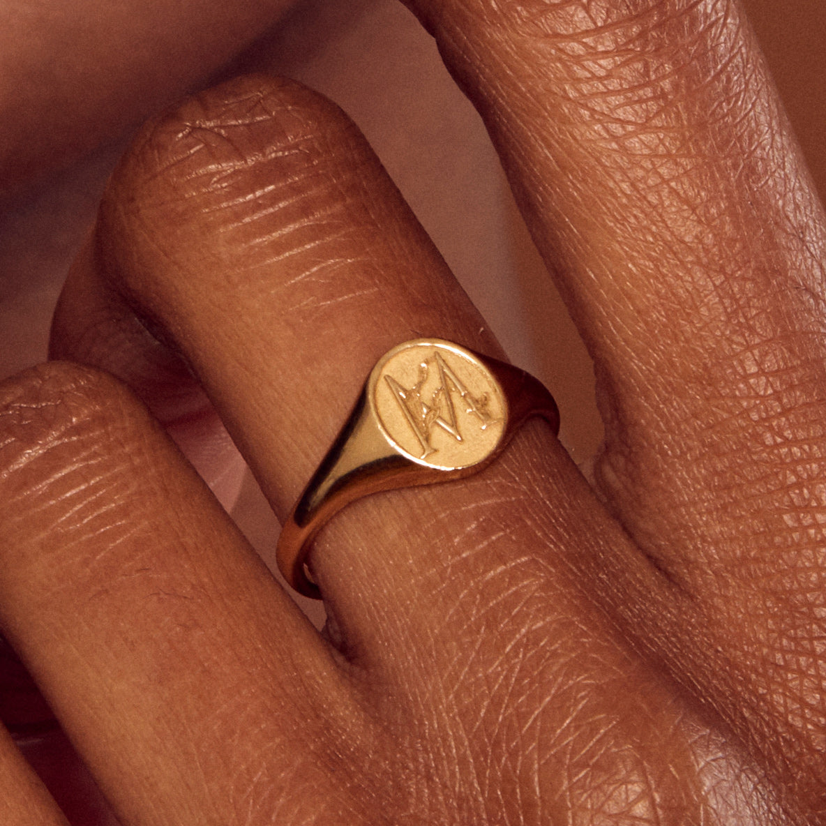 Floral Engraved Initial Signet Ring