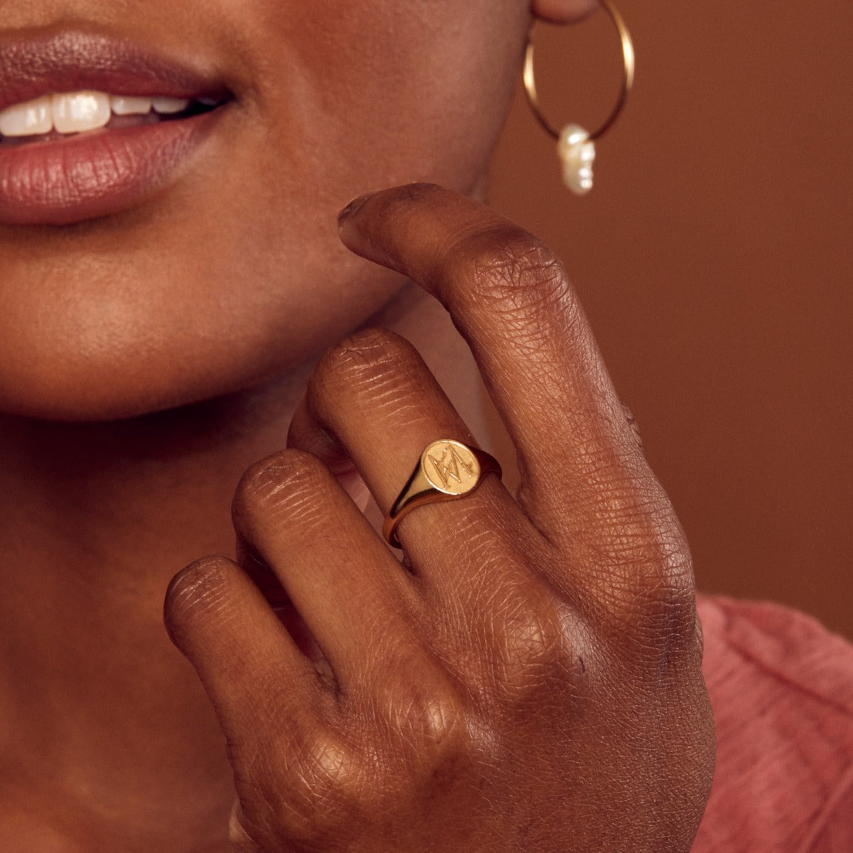 Floral Engraved Initial Signet Ring