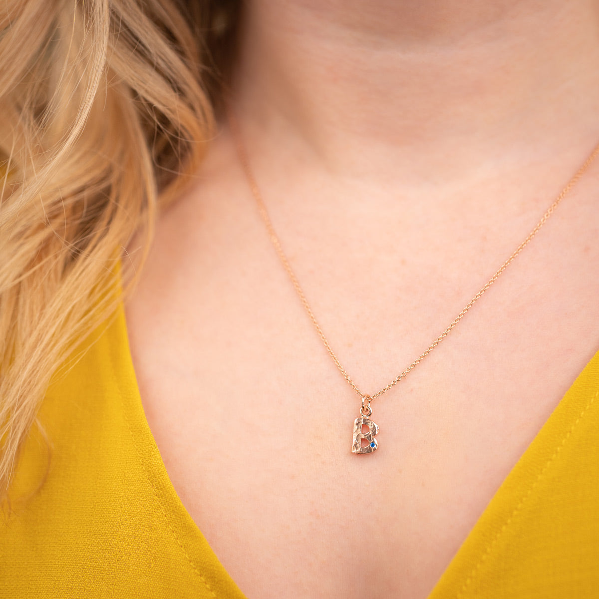 Textured Birthstone Initial Letter Necklace