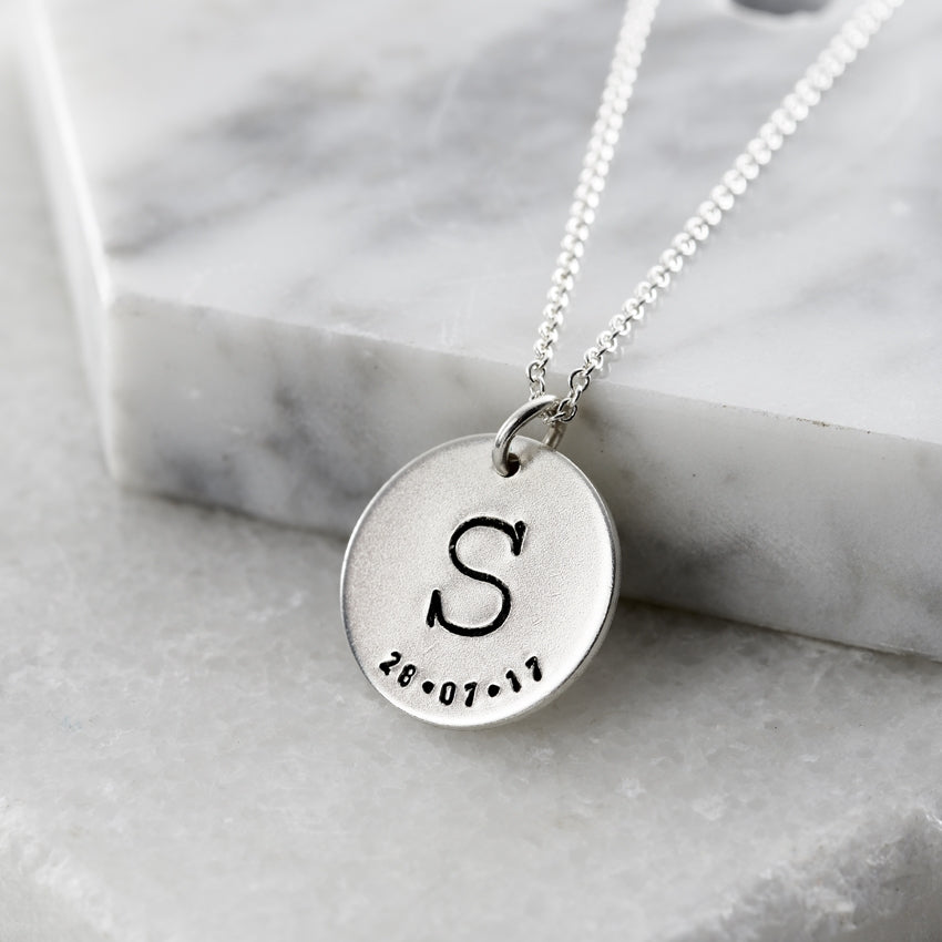 Personalised Initial Birth Disc Necklace