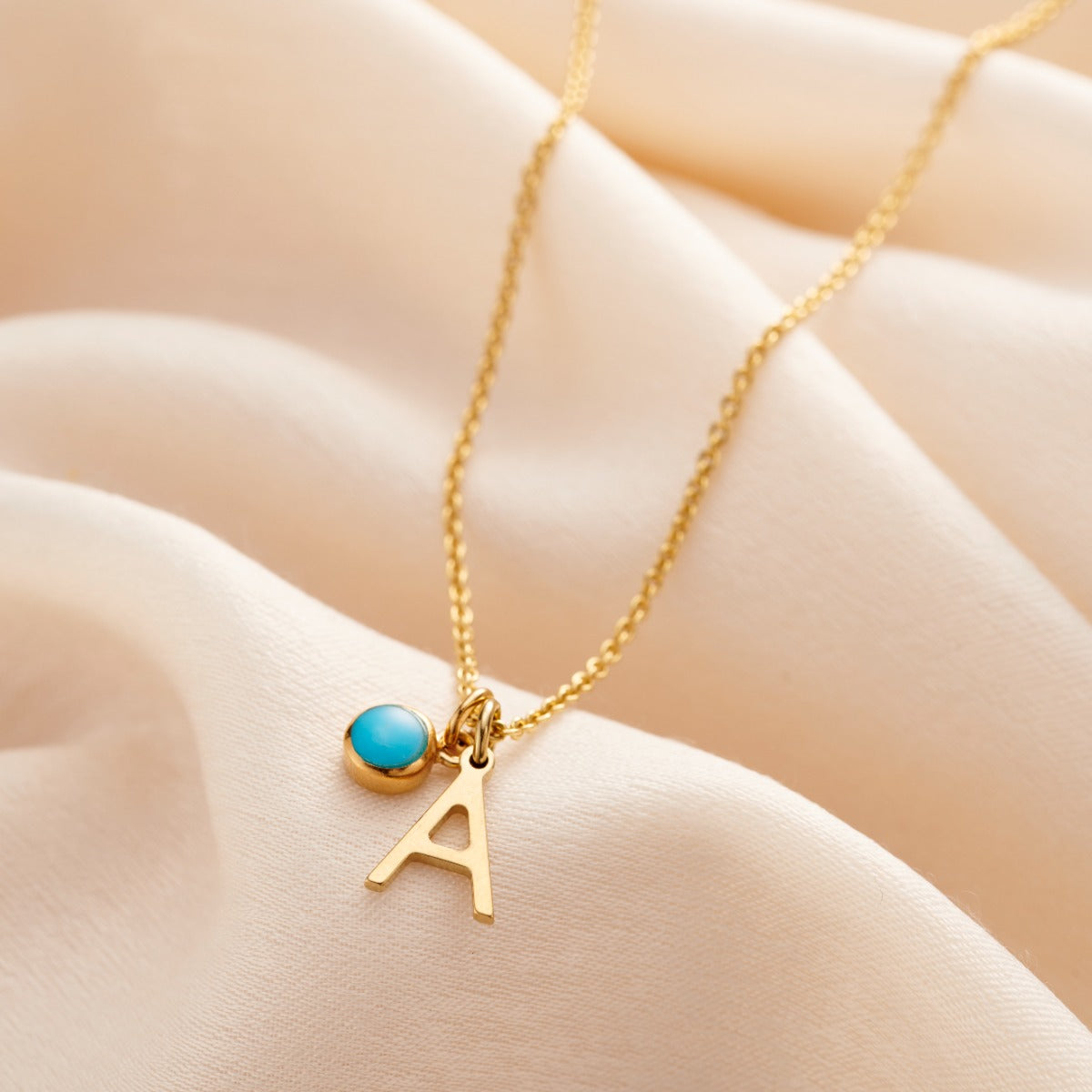 Birthstone & Initial Letter Charm Necklace