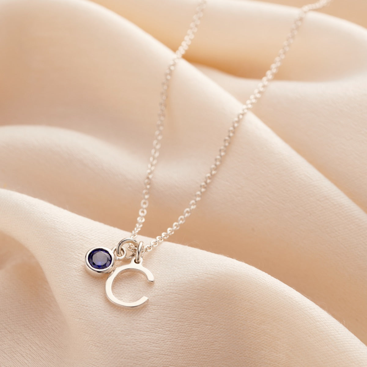 Birthstone & Initial Letter Charm Necklace