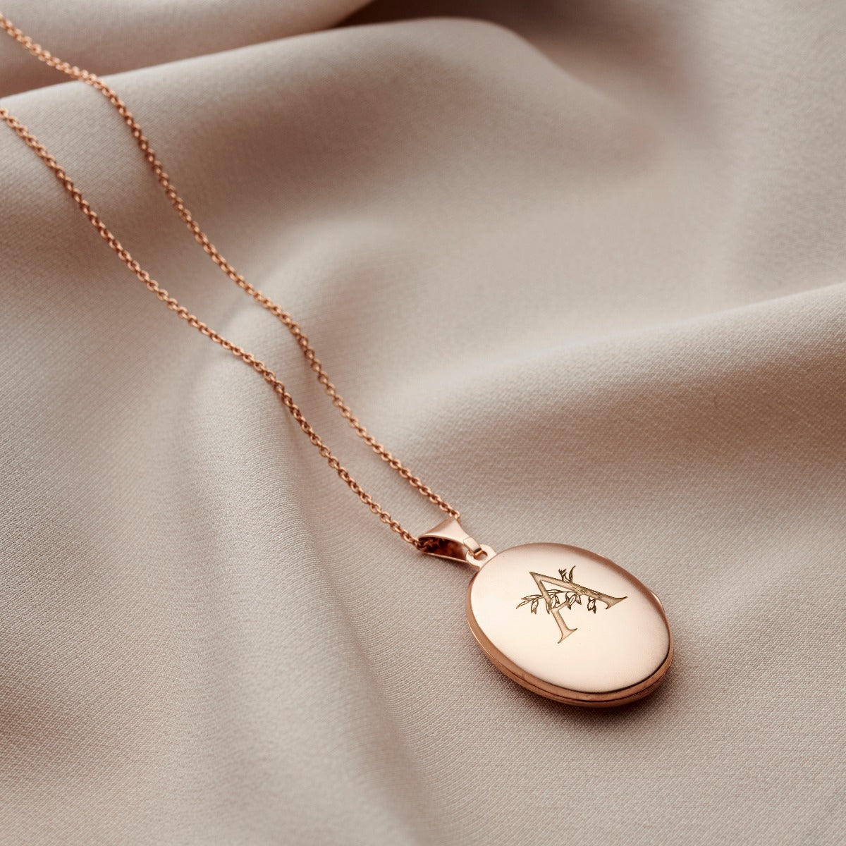 Personalised Floral Engraved Initial Locket Necklace