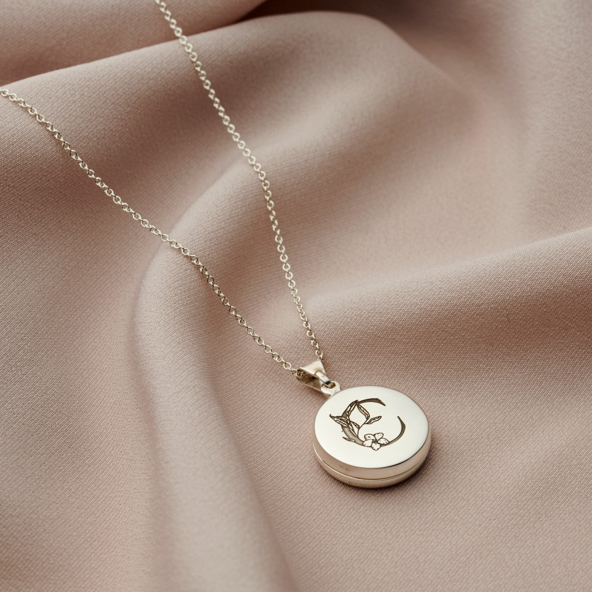 Personalised Floral Engraved Initial Locket Necklace