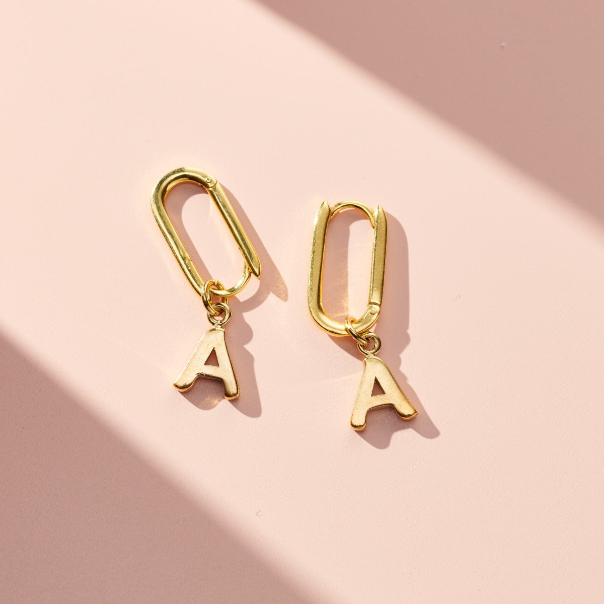 Letter Charm Oval Hoop Earrings