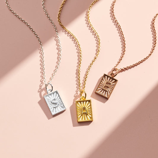 Sunbeam Rectangle Initial Charm Necklace