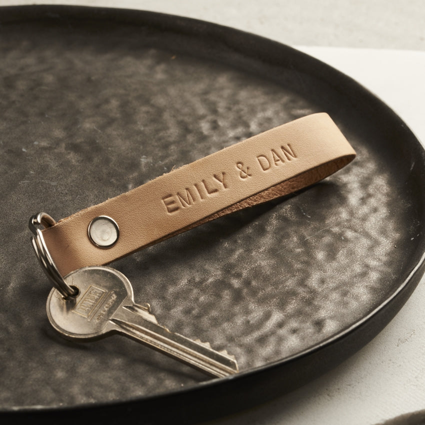 Personalised Handstamped Leather Keyring Loop