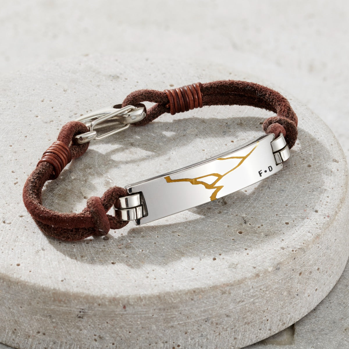 Men's Leather Cord Personalised Kintsugi Bracelet